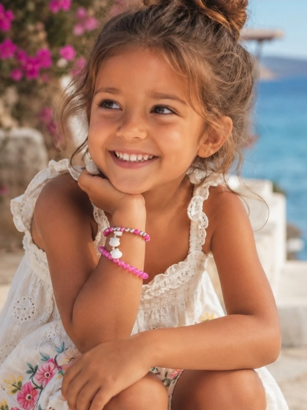 4/$15 Pink Beaded Shell Stretch Bracelets Kids Girls Vacation Outfit